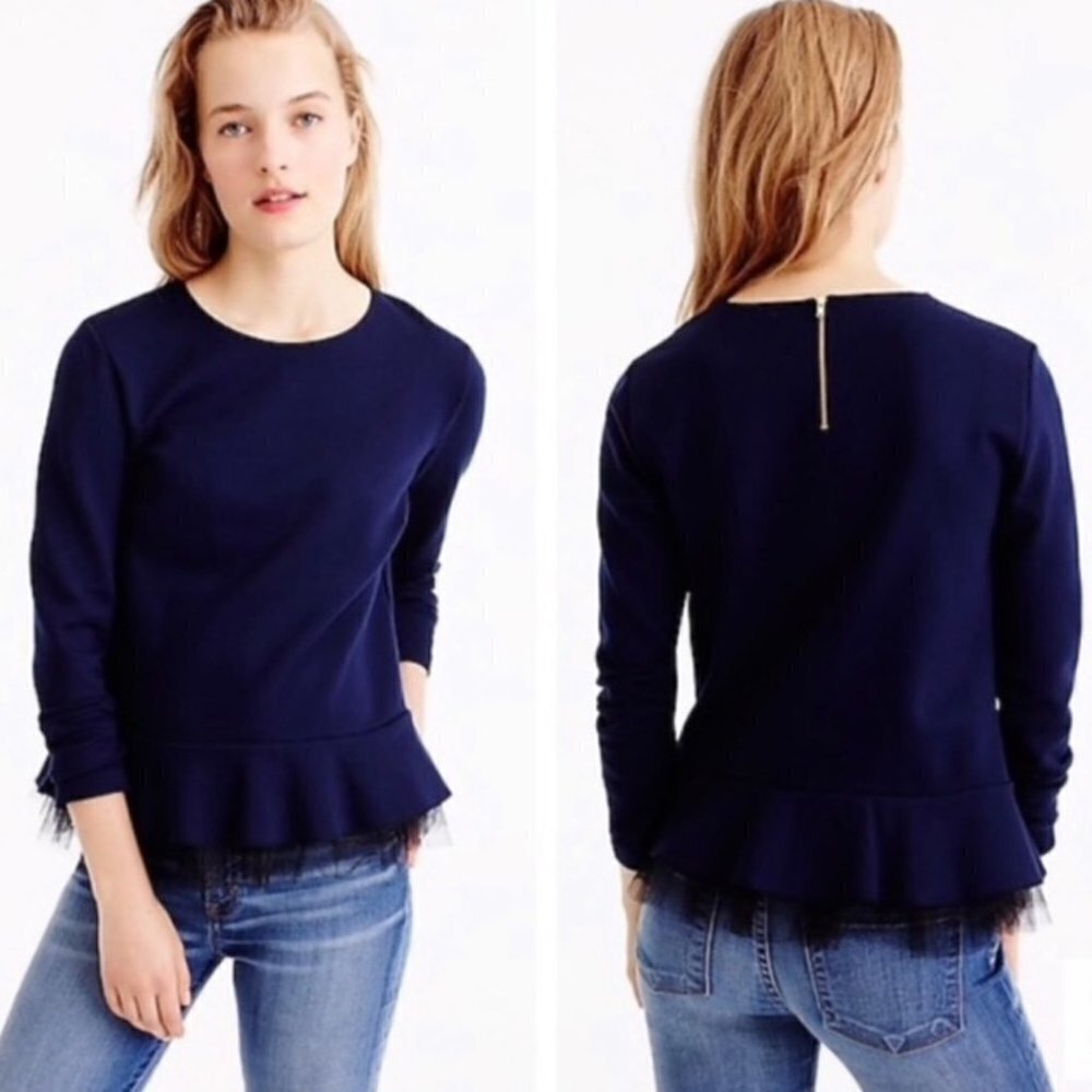 J. Crew Tulle hem peplum top Navy Size XXS
